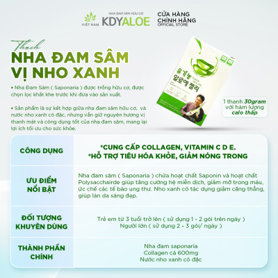 THẠCH COLLAGEN NHA ĐAM SÂM NHO XANH HỮU CƠ (set 30 gói) HỖ TRỢ ĐẸP DA