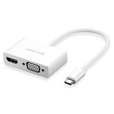 Ugreen UG30843MM123TK 15CM màu Trắng Bộ chuyển đổi TYPE C sang HDMI + VGA vỏ bọc nhựa ABS - HÀNG CHÍNH HÃNG