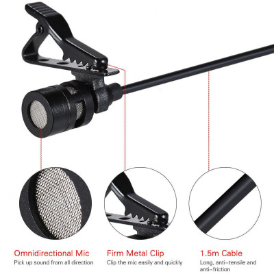 ROGTZ - Micro thu âm Arimic cài áo Thu âm đa hướng Dây mềm 1.5m Tương thích Điện thoại, Máy ảnh Bông lọc micro Giắc cắm 3.5mm TRRS Adapter 4 khấc Túi da đựng - Hàng chính hãng