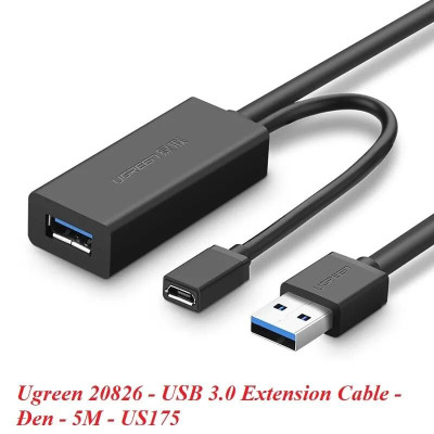 Ugreen UG20826US175TK 5M màu Đen Cáp tín hiệu nối dài USB 3.0 hỗ trợ nguồn MICRO USB - HÀNG CHÍNH HÃNG