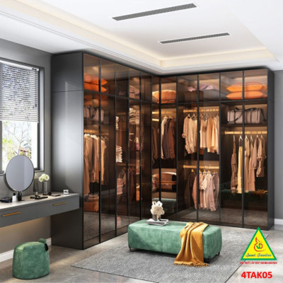 Tủ quần áo gỗ MDF cánh kính cường lực khung nhôm 4TAK05 - Nội thất lắp ráp Viendong Adv