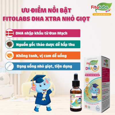 DHA nhỏ giọt không tanh Fitolabs DHA EPA giúp phát triển trí não và thị lực cho bé - Lọ 20ml