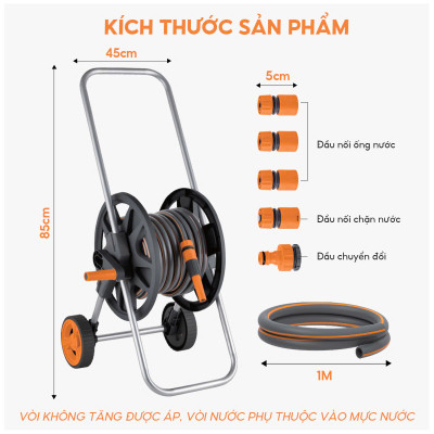 Bộ vòi nước tưới cây rửa xe đa năng Lebenlang LBLB3365 dây dài 30m, 1 đầu tưới, thiết kế xe đẩy - hàng chính hãng