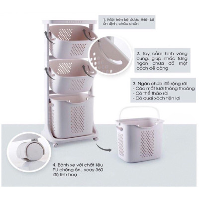 Kệ đựng đồ đa năng 3 tầng có bánh xe dễ dàng di chuyển