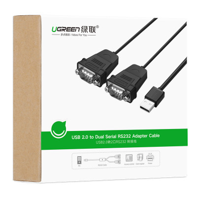 Cáp chuyển đổi USB 2.0 sang 2 đầu COM RS232 đực chuẩn DB9 dài 1.5m UGREEN US229 30769 - Hàng chính hãng