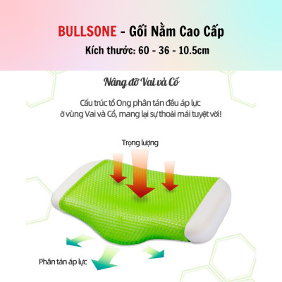 Gối đầu cao cấp Bullsone Hàn Quốc HQGD04 chất liệu Aircell Vetagel - Hàng Chính Hãng