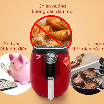 Nồi Chiên Không Dầu Magic A-802 (4.6 Lít) Đỏ- Hàng Chính Hãng