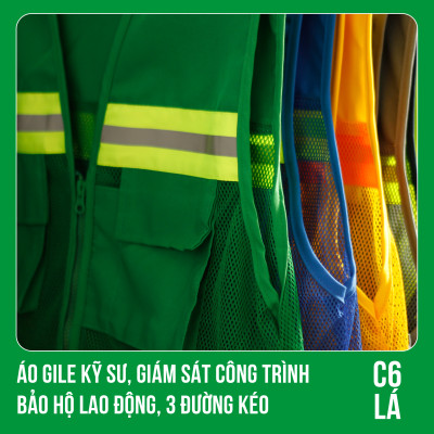 Áo Gile Kỹ Sư, Giám Sát Công Trình, Bảo Hộ Lao Động, 3 Đường Kéo - Mã C6 ( LÁ )