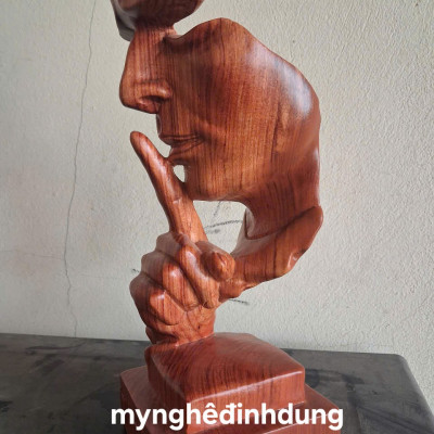 Tượng im lặng là vàng bằng gỗ hương đá đẹp long lanh cao 34x11x12cm