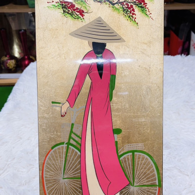 Tranh sơn mài dáng dài cô gái Việt Nam, hàng xuất khẩu size 20x50 cm