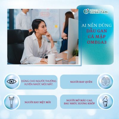 Combo Viên Uống Dầu Gan Cá Mập Omega 3, Bổ Mắt, Bổ Não, Tốt Cho Tim Mạch, Genki Fami Nhật Bản Hộp 90 Viên