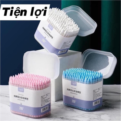 Dụng cụ trang điểm làm đẹp - Set hộp 200c tăm bông ngoáy tai lớn cao cấp với 2 đầu tăm thiết kế hình dáng khác nhau làm sạch sâu bên trong , an toàn và tiện lợi
