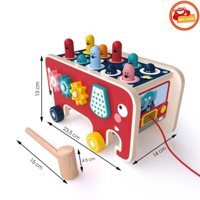 Đồ chơi xe kéo đập chuột hình chú voi dễ thương bằng gỗ