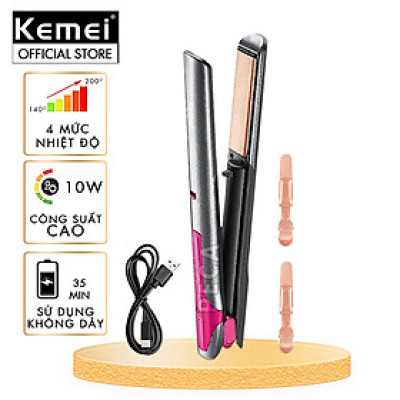 Máy duỗi tóc không dây Kemei KM-555 chuyên nghiệp điều chỉnh 4 mức nhiệt độ phù hợp mọi loại tóc - Hàng chính hãng