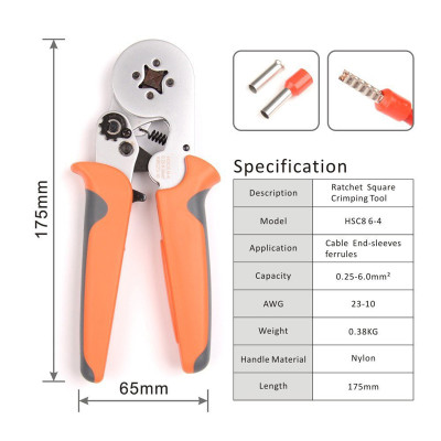 Kìm bấm cos vuông tròn pin I-WISS HSC8 6-4 tự điều chỉnh