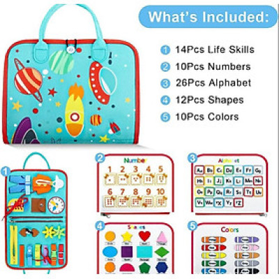 Bảng bận rộn hình chiếc cặp busy board bằng vải đồ chơi giáo dục sớm 14 chi tiết