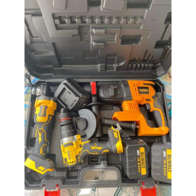 Bộ Combo 3 Trong 1 Gồm Máy Khoan Đục Bê Tông, Máy Mài Và Máy Khoan Pin Dùng Pin 199V, 2 Pin 15 Cell, Động Cơ Không Than