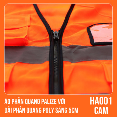 Áo phản quang Palize với dải Phản quang Poly sáng 5cm màu Cam - Mã HA001