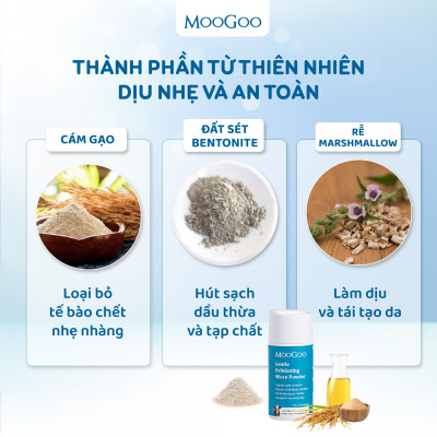 Tẩy tế bào chết cám gạo cho da nhạy cảm, da dầu mụn da khô Gentle Exfoliating Micro Powder -  MooGoo Úc