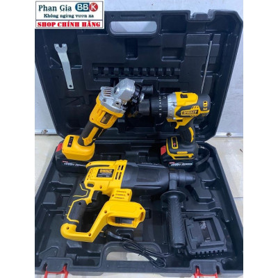 Bộ Combo 3 Trong 1 Gồm Máy Khoan Đục Bê Tông, Máy Mài Và Máy Khoan Pin Dùng Pin 199V, 2 Pin 15 Cell, Động Cơ Không Than