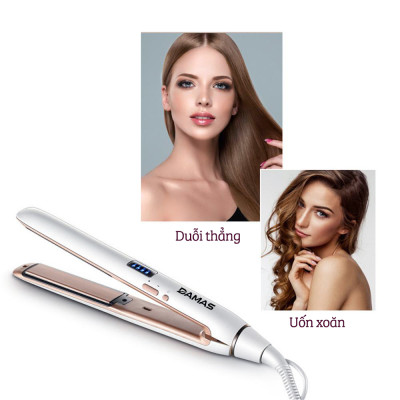 Máy Uốn Tóc, Máy Ép Tóc, Duỗi Tóc Đa Năng Kiểu Hàn Quốc DAMAS DH6120 - Thiết kế với 4 mức nhiệt tùy chỉnh phù hợp với nhiều loại tóc khác nhau giúp duỗi thẳng, làm xoăn tóc chuẩn Salon ngay tại nhà mà không cần phải ra cửa tiệm - Hàng Chính Hãng