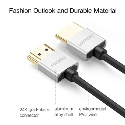 Ugreen UG30476HD117TK 1M màu Bạc Cáp tín hiệu HDMI chuẩn 2.0 sợi siêu nhỏ cao cấp - HÀNG CHÍNH HÃNG