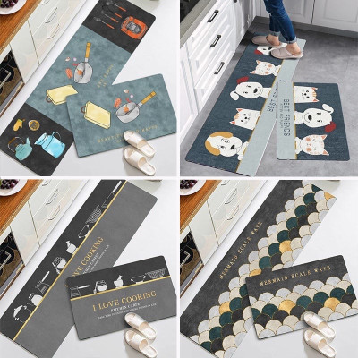 Bộ 2 Thảm Chùi Chân Nhà Bếp Hoa Văn 3D Chống Trơn Trượt, Thấm Hút Nước Cực Tốt