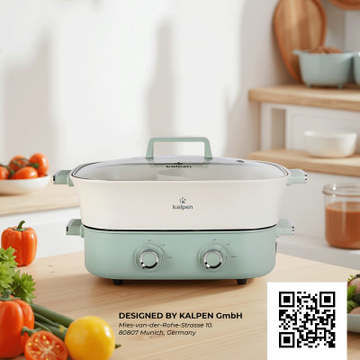 Bếp Nướng Lẩu Hai Ngăn Đa Năng Kalpen 6.5L PP66 Công Suất 2200W - Hàng Chính hãng