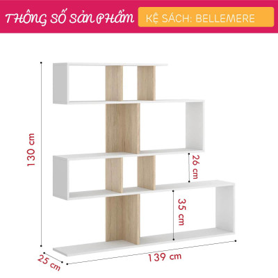Kệ sách, kệ trang trí gỗ hiện đại SMLIFE Bellemere | Gỗ MDF dày 17mm chống ẩm | D139xR25xC135cm