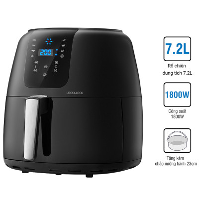 Nồi Chiên Không Dầu Điện Tử Lock&Lock EJF296BLK (7.2 Lít) - Kèm Chảo Nướng - Hàng Chính Hãng
