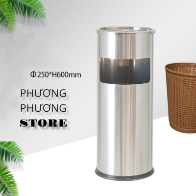 Thùng rác inox tròn, thùng rác inox gạt tàn tròn cao cấp ( Tặng sọt tròn mây )