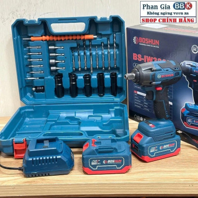 [chính hãƞg] Máy Siết Bulong Pin BOSHUN BS-IW380N, Lực siết 380Nm - Đầu 2in1 - Tặng 24 phụ kiện, Bảo hành 12 tháng