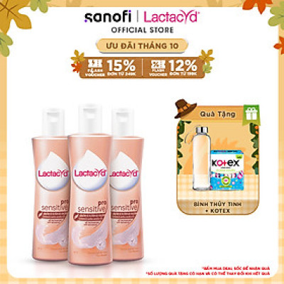 Bộ 3 chai Dung Dịch Vệ Sinh Phụ Nữ Lactacyd Pro Sensitive Cho Da Nhạy Cảm 250ml/chai