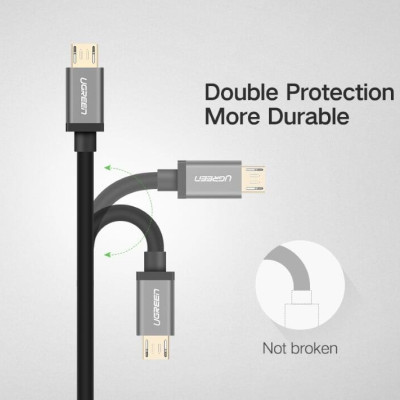 Ugreen UG40347US196TK 0.5M màu Đen Cáp sạc truyền dữ liệu USB 2.0 sang 2 đầu MICRO USB cao cấp - HÀNG CHÍNH HÃNG