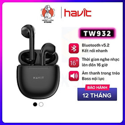 Tai Nghe Bluetooth Không Dây TWS HAVIT TW932 Bluetooth 5.2 - Âm Bass Tăng Cường, Driver 13mm - Hàng Chính Hãng