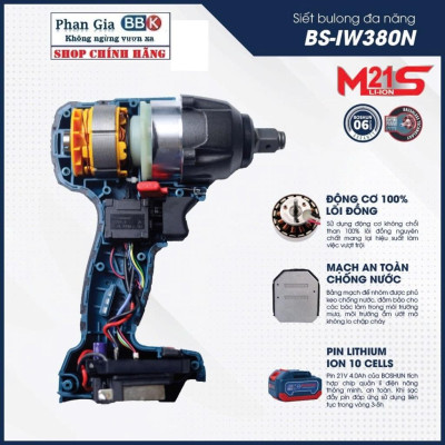 [chính hãƞg] Máy Siết Bulong Pin BOSHUN BS-IW380N, Lực siết 380Nm - Đầu 2in1 - Tặng 24 phụ kiện, Bảo hành 12 tháng