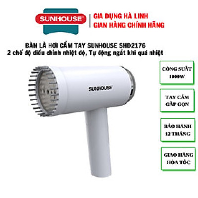 Bàn là hơi cầm tay Sunhouse SHD2176, Công suất 1000W, Mặt bàn là phủ chống dính, Tây cầm gấp gọn, Tự động ngắt khi quá nhiệt, Bảo hành 12 tháng - Hàng chính hãng
