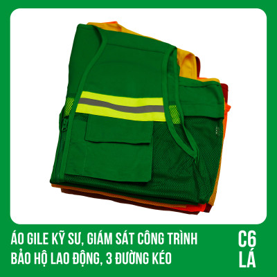 Áo Gile Kỹ Sư, Giám Sát Công Trình, Bảo Hộ Lao Động, 3 Đường Kéo - Mã C6 ( LÁ )