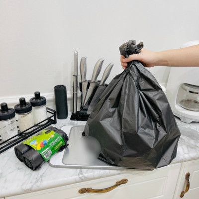 3 cuộn (1kg) túi đựng rác đen, bao rác tự phân hủy sinh học - size trung 55x65 cm