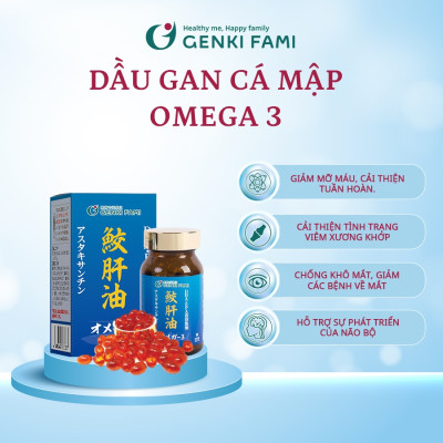 Viên Uống Dầu Gan Cá Mập Omega 3 DHA EPA Hỗ Trợ Bổ Mắt, Bổ Não, Tốt Cho Tim Mạch Genki Fami Nhật Bản Hộp 90 Viên