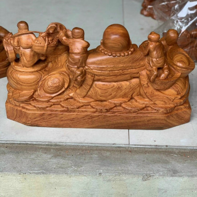 Tượng phật di lặc ngũ phúc bằng gỗ hương đá liền khối kt 60×30×30cm