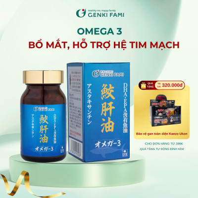 Viên Uống Dầu Gan Cá Mập Omega 3 DHA EPA Hỗ Trợ Bổ Mắt, Bổ Não, Tốt Cho Tim Mạch Genki Fami Nhật Bản Hộp 90 Viên