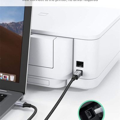 Ugreen UG80801US369TK 1M đầu nhôm dây bọc lưới chống nhiễu cáp máy in màu Đen 2.0 USB A sang B - HÀNG CHÍNH HÃNG