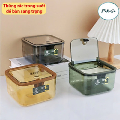 Hộp Đựng Rác Để Bàn Nắp Bật Trong Suốt - Thùng Rác Mini Để Bàn Có Nắp Đậy PaKaSa - Hàng chính hãng (Giao màu ngẫu nhiên)