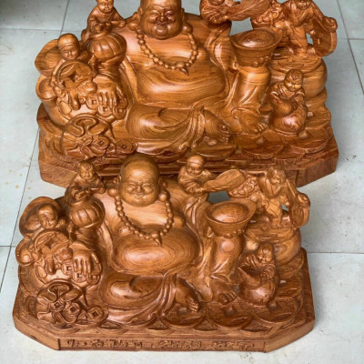 Tượng phật di lặc ngũ phúc bằng gỗ hương đá liền khối kt 60×30×30cm