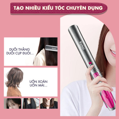 Máy duỗi tóc không dây Kemei KM-555 chuyên nghiệp điều chỉnh 4 mức nhiệt độ phù hợp mọi loại tóc - Hàng chính hãng