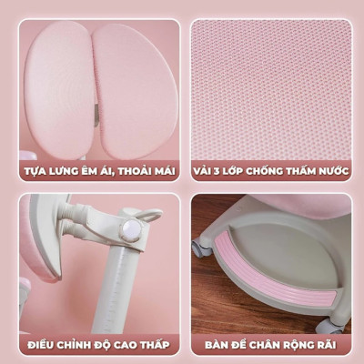 Ghế học sinh chống gù đa năng Tundo nâng hạ chiều cao tay gạt CT G06 có khóa bánh trọng lực, xoay 360 độ