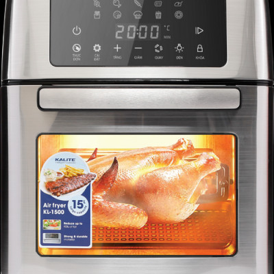 Nồi Chiên Không Dầu Kalite KL-1500 Nướng Gà Nguyên Con Gồm 10 Chương Trình Cài Đặt Dung Tích 15 Lít Công Suất 1700 W - Hàng Chính Hãng