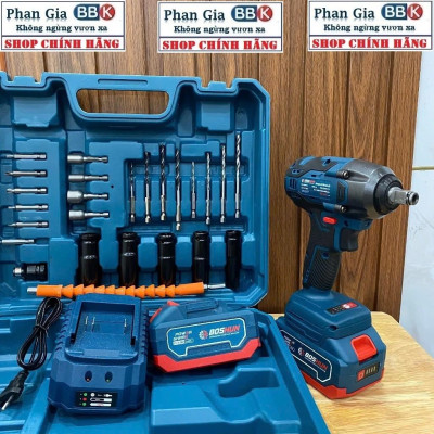 [chính hãƞg] Máy Siết Bulong Pin BOSHUN BS-IW380N, Lực siết 380Nm - Đầu 2in1 - Tặng 24 phụ kiện, Bảo hành 12 tháng