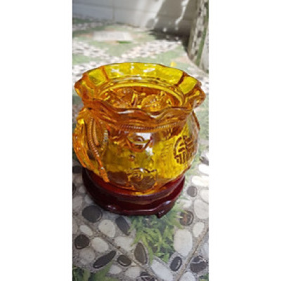 Tượng Phong Thủy Thố tụ tài to mới miệng kiểu màu vàng anh tài lộc 20 thỏi xiền vàng đá lưu ly tự nhiên đế gỗ size lớn đk 13cm x Cao 13cm cả đế x thố cao 9cm Hợp Anh Chị Mệnh Kim Thổ Thuỷ đặt bàn làm việc bàn thờ thần tài to vàng anh đẹp ạ